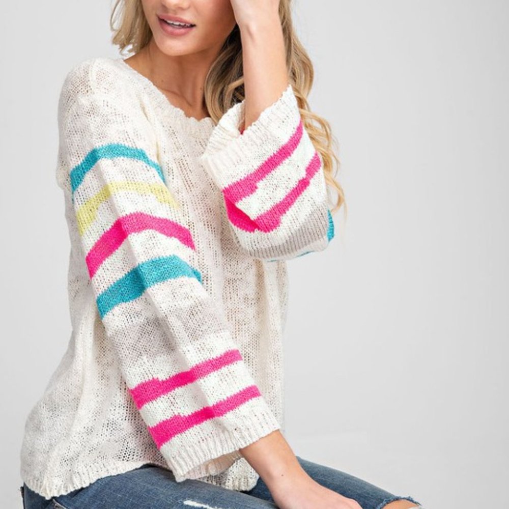 Striped Sleeve Sheer Sweater - Picture 7 of 7